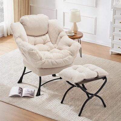 Fauteuil Lazy avec repose-pieds, fauteuil d'appoint rembourré avec poche latérale, fauteuil de lecture avec repose-pieds pour le salon