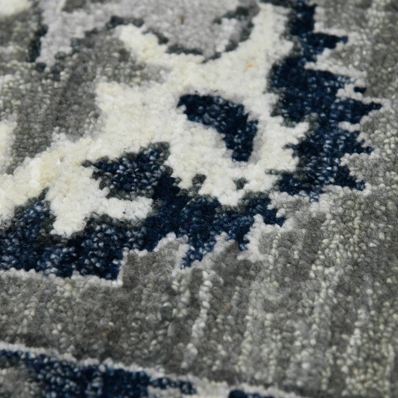 Nuit Arabe Wool Geometric Area Rug in Blue, Rectangle 8' x 10'