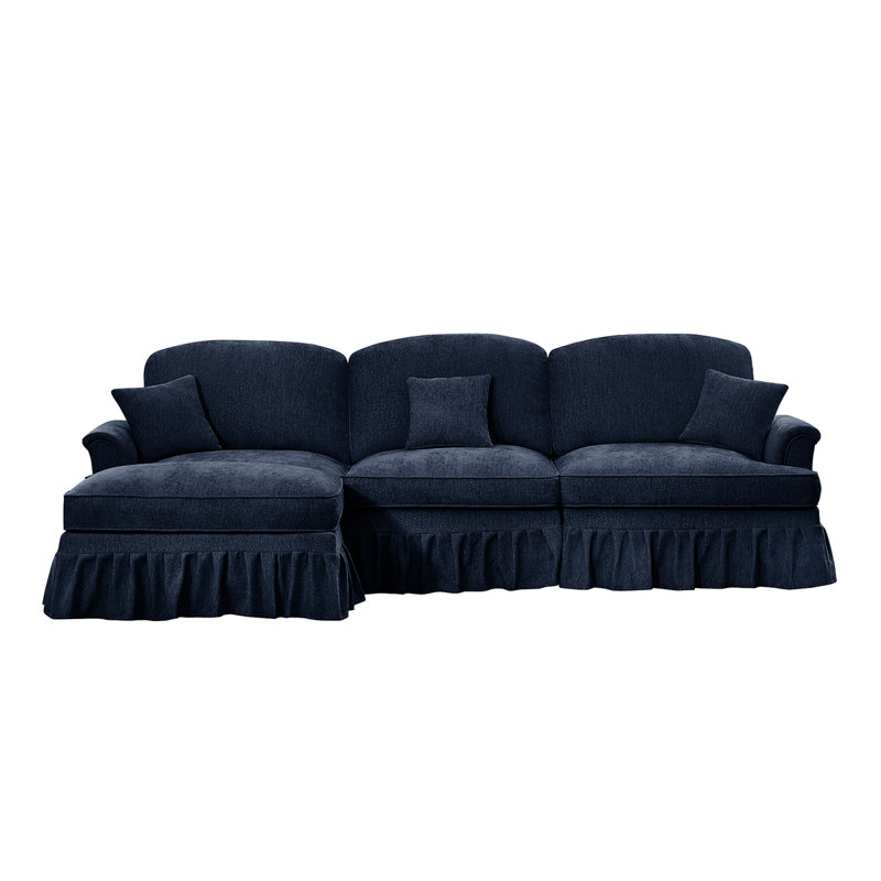  Modern 3 Seater Modular L Shaped Sectional Couch With Removable Ruffles Pleats Skirts Comfy Chenille 3-Seat Sofa With Movable Ottoman