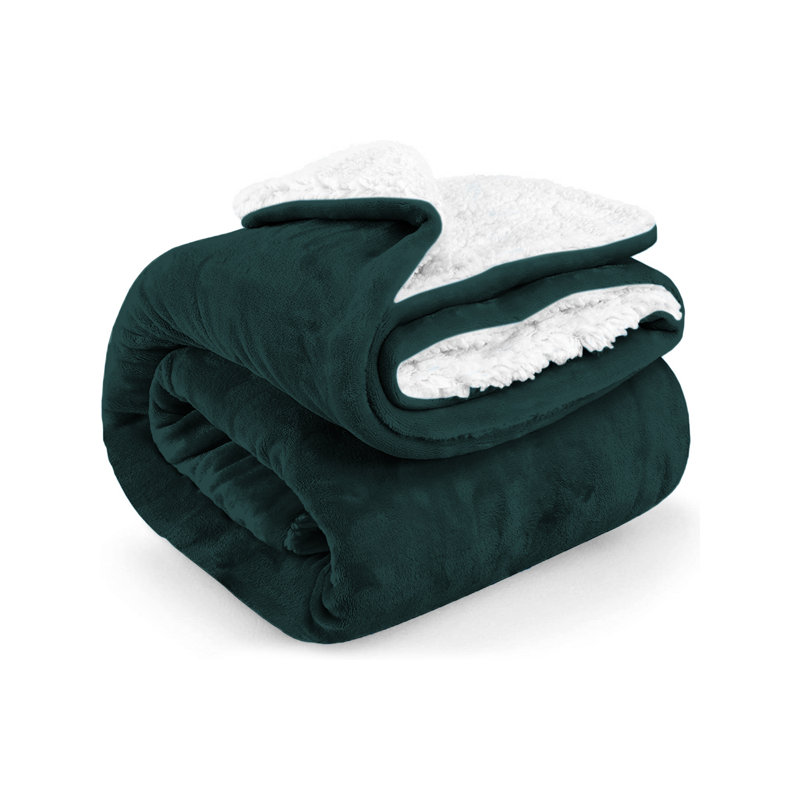 Formaran Sherpa Fleece Fur Thick Reversible Blanket Throw, W130 x L150cm, Emerald