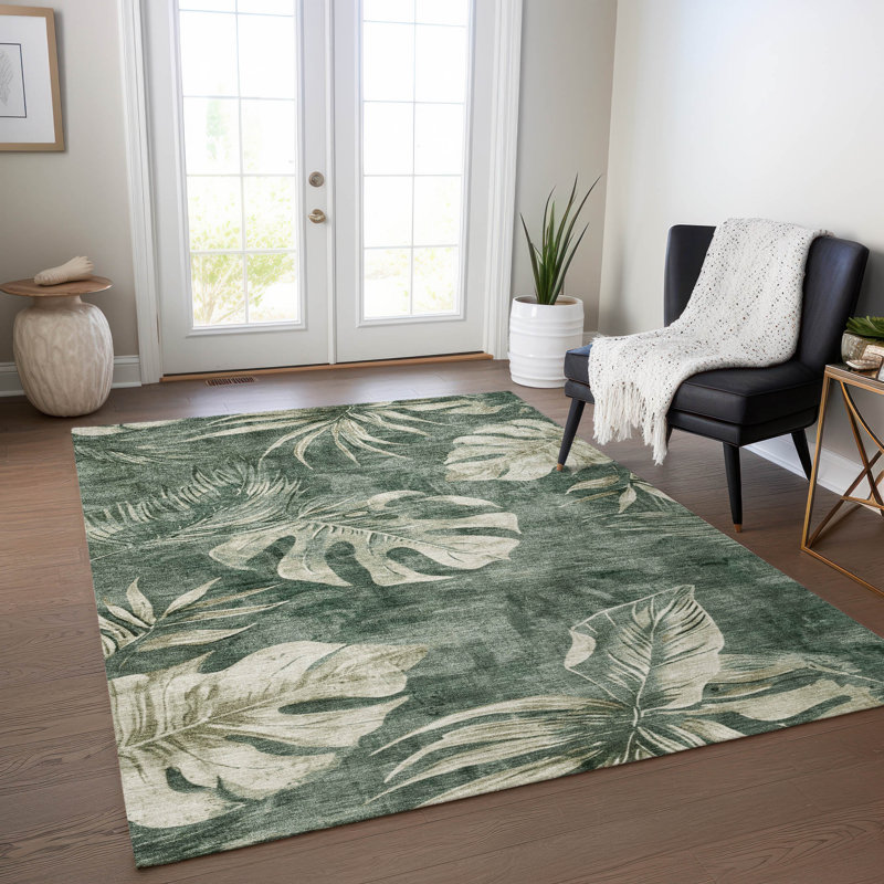 Tapis intérieur / extérieur lavable à la machine Xhevrie, Rectangle 10 pi x 14 pi