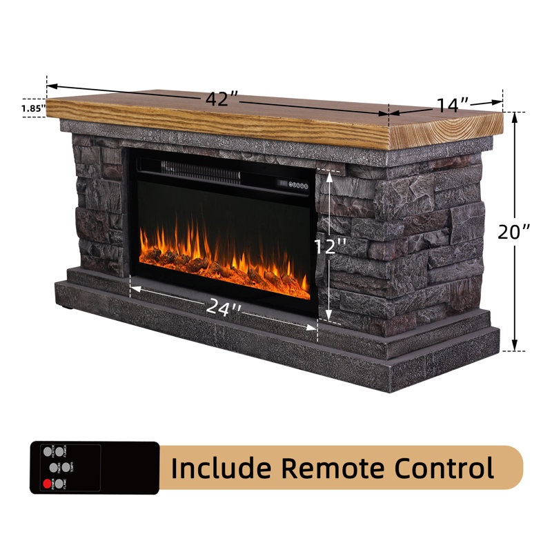 Millwood Pines Terrafab Indoor Electric Fireplace with Remote Control and Timer,TV Stand Fireplace ,Faux Stone Gray, Gray