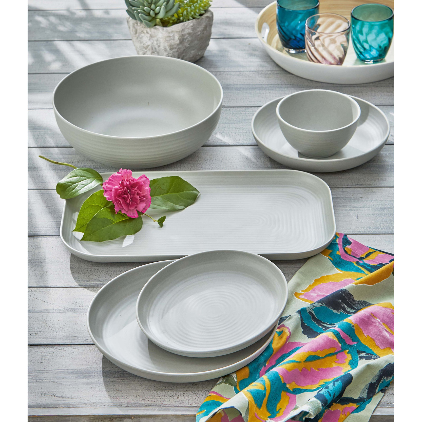 Boothe Melamine Rect Platter Sage, 1.2" H x 10" W x 17" D, Cream