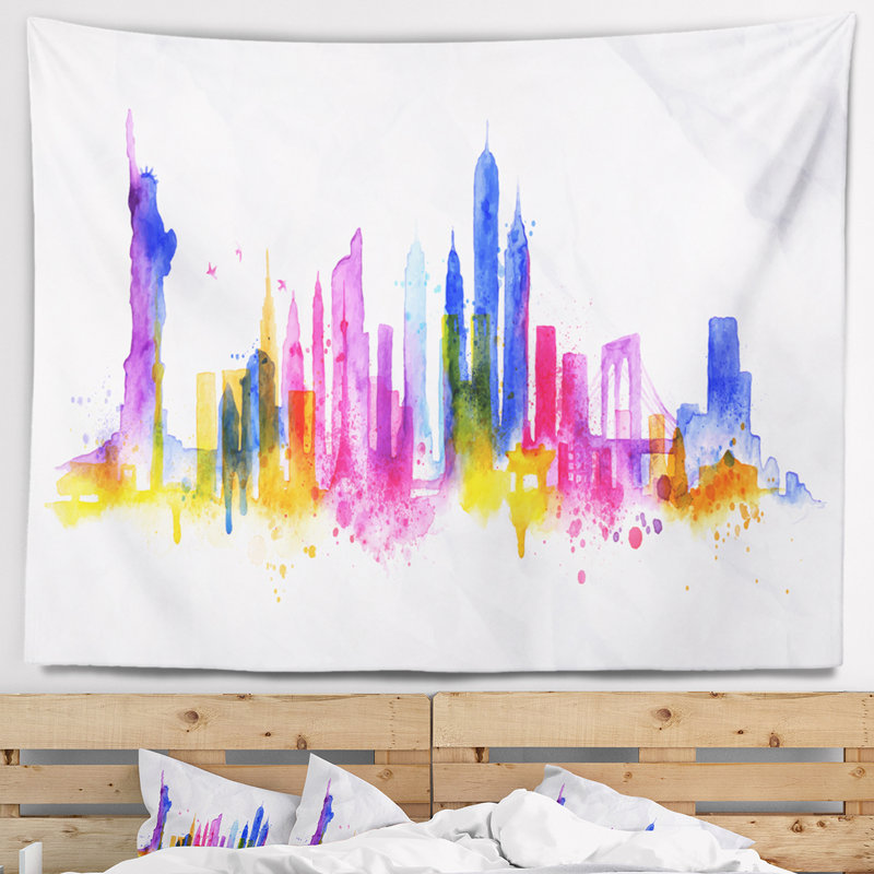 Superposition de silhouette new york tapisserie Cityscape, H 68 po x l 80 po