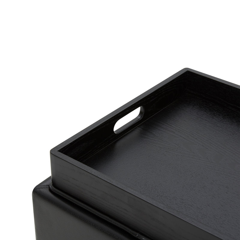 Stone Vegan Leather Storage Cube, Black Pebbled Faux Leather