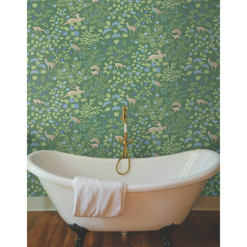 Papier peint floral Woodland, Vert