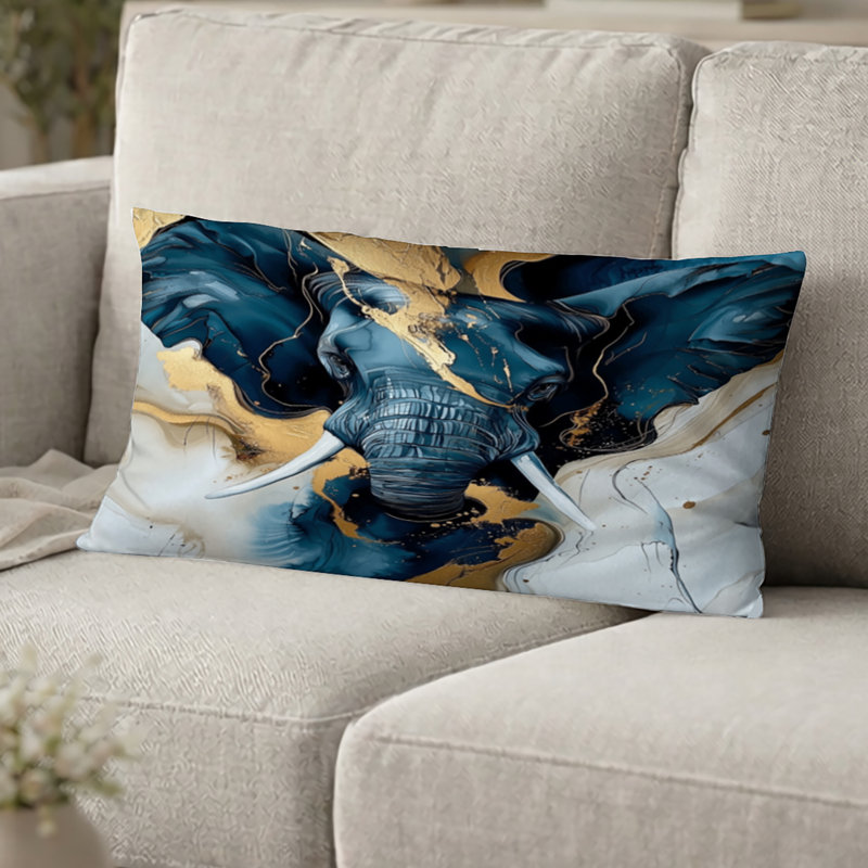 Coussin décoratif éléphant - Coussin décoratif géant imprimé éléphant glamour en marbre, H 12 po x l 20 po
