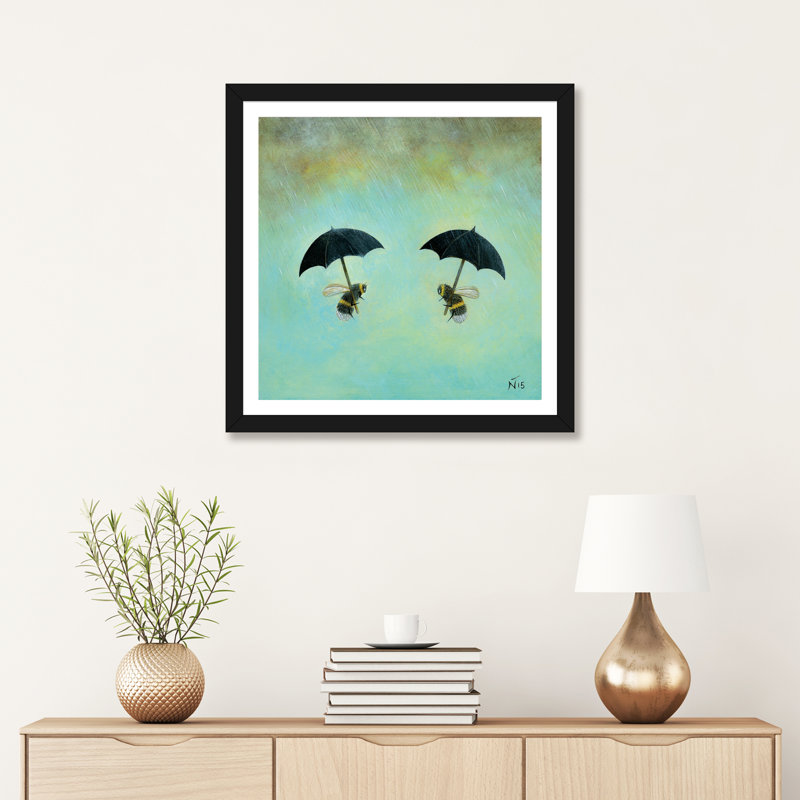 «Rainy Day Conversation» par Neil Thompson - impression d'art graphique, H 24 po x l 24 po x p 1 po, Papier encadré noir
