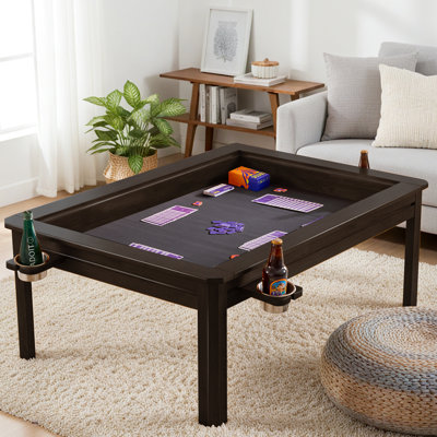 Solid Wood Board Game Table For 4-6, D&D/Puzle Table W/ Game Mat, 4 Cup Holders, Coffee Table W/ Removable Top