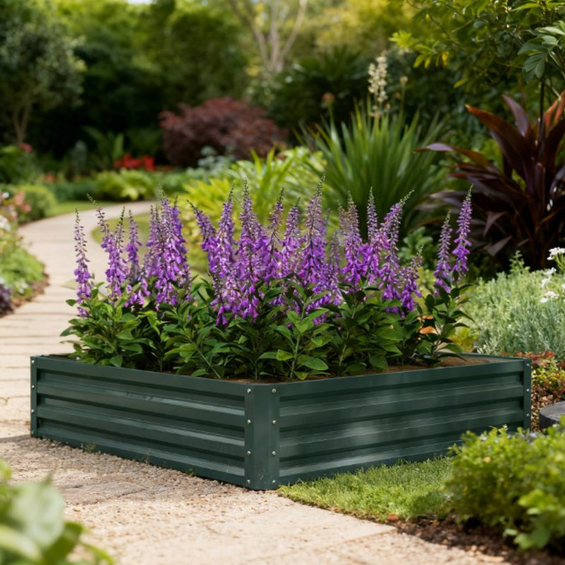 Boîte à fleurs en métal, jardin surélevé galvanisé pour l'extérieur, Vert