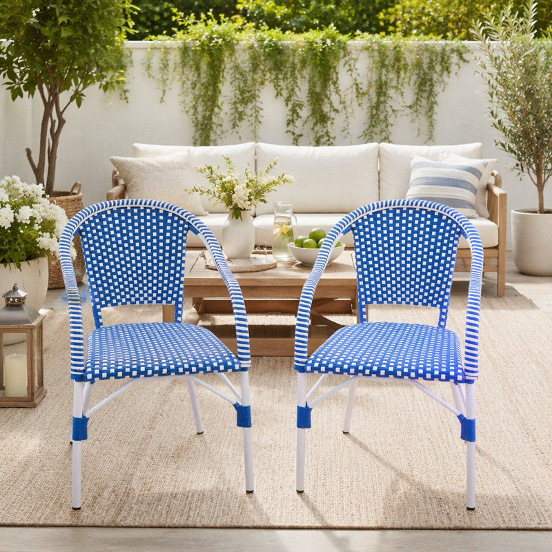 Chaises de bistro d'extérieur, chaises de patio avec cadre en aluminium, fauteuils en rotin PP résistant aux intempéries