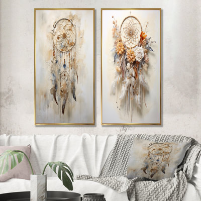 Capteur de rêves enchanteur beige - ensemble de 2 décorations murales Dream Catcher