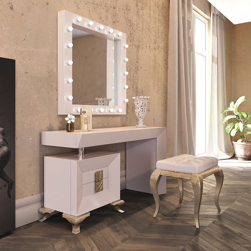 Ensemble coiffeuse avec tabouret Kephart, Mat