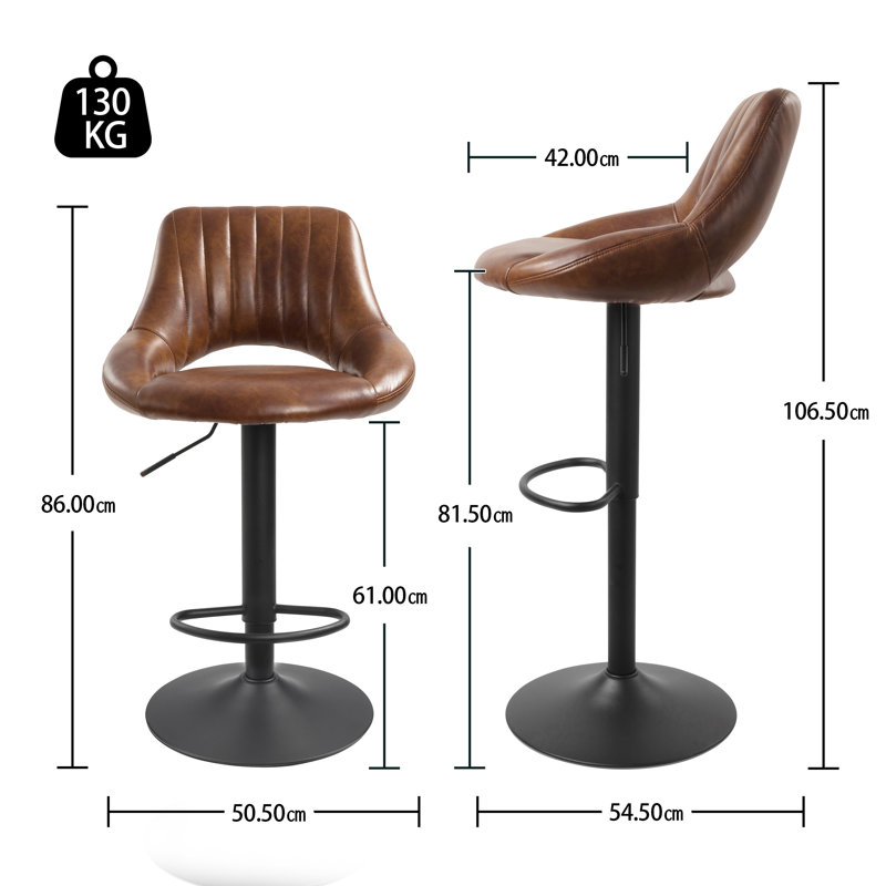 Swivel Upholstered Adjustable Height Counter Stool with Metal Frame, Brown