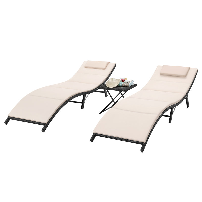 Gentilly Outdoor Wicker Chaise Lounge Set with Table , Cushion Included, Beige