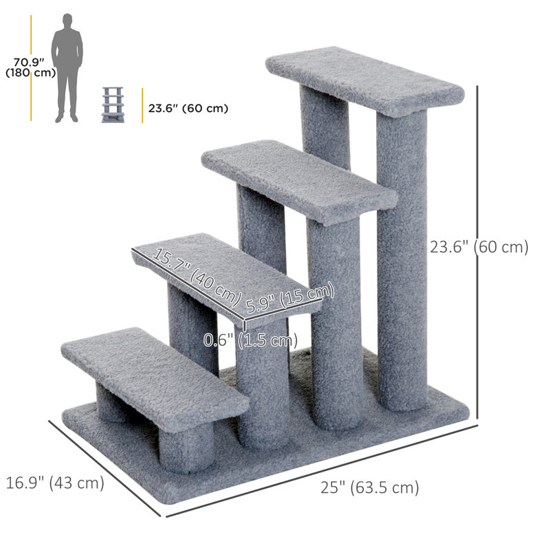 Basilton Multi-Level 4 Tier Pet Stairs Dog Cat Climber Sleeper Cat Scratch Post, Gray