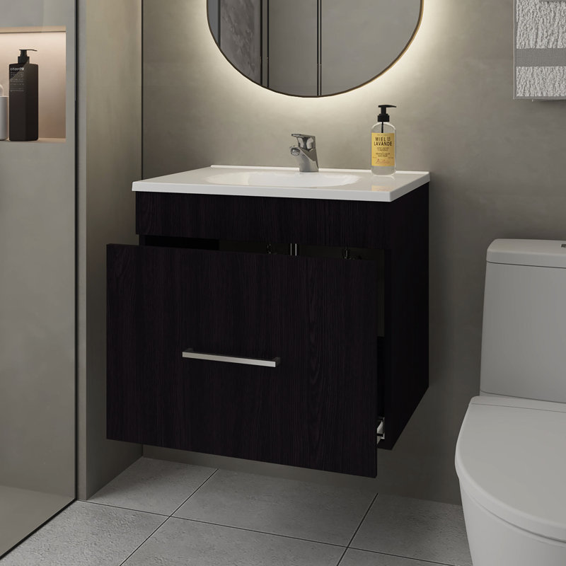 Meuble-lavabo flottant à un seul tiroir au fini, 20,5 po x 23,2 po x 17,3 po, panneau de particules, convient à la rénovation