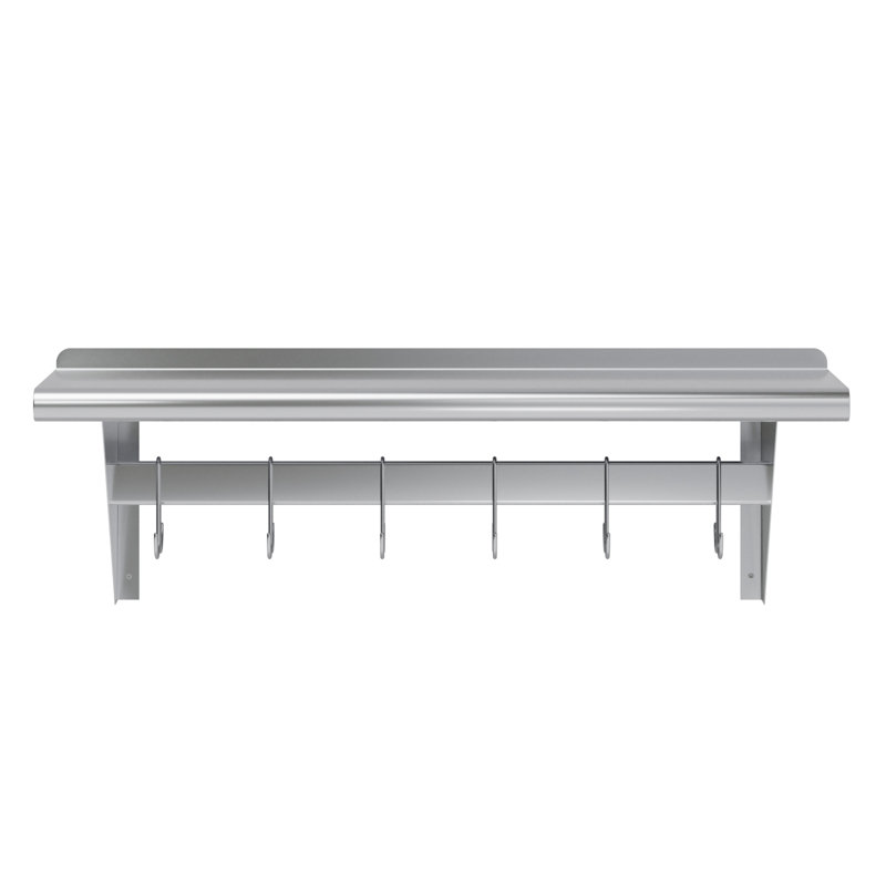 36" Stainless Steel Wall Mounted Shelf with Hooks and Brackets