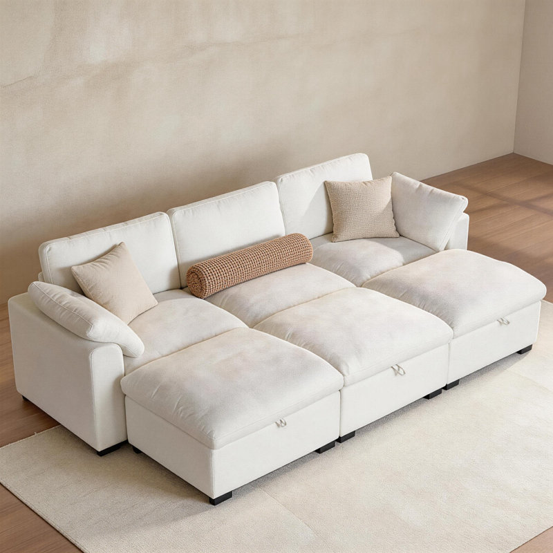 120" Cloud Modular Sectional Sofa Oversized Down Feather Filled, Comfy Upholstered Deep Seat Couch For Living Room, Convertible Sleeper Sofa Bed With Washable & Replaceable Covers