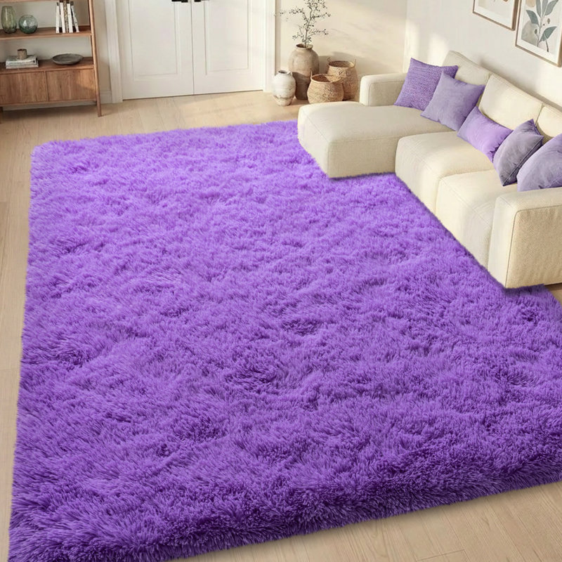 Solid Rug Soft Fluffy Purple Indoor Area Rug for Living Room Bedroom Nursery Kids Room, Rectangle 8' x 10', Purple