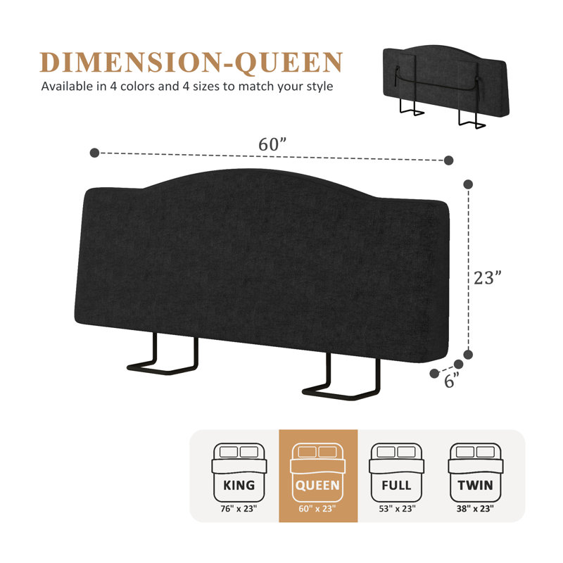 Upholstered Linen Headboard with Adjustable Height, Black, Queen