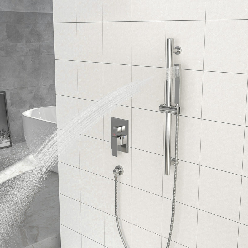 Douche carrée de 10 pouces en noir mat - fixée au mur avec barre coulissante réglable, soupape équilibrée et système de bar à expérience exceptionnelle