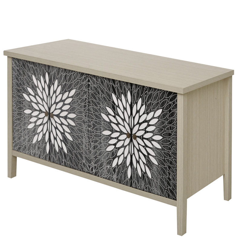 Armoire de rangement à 4 portes avec tablette réglable pour le salon, la salle à manger et la cuisine, Naturel/noir