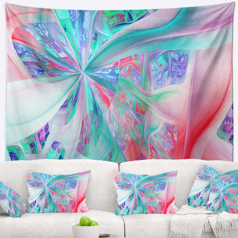 Tapisserie abstraite multicolore à tiges de plantes exotiques, H 68 po x l 80 po
