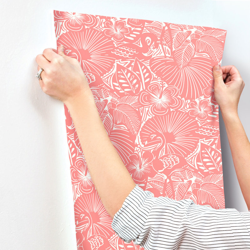Idalia Navy Floral Flamingo Wallpaper, Pink