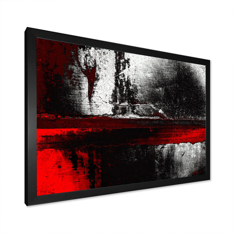 Art créatif sur toile abstrait rouge sur fond gris, Cadre d'angle fermé noir, H 30 po x l 40 po x P 1,5 po