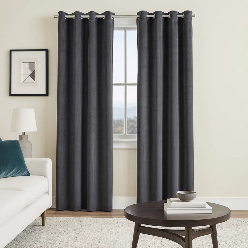 Ensemble de 2 panneaux de rideaux avec œillets Jini, velours, 54, L 54 po x L 95 po, Gris foncé