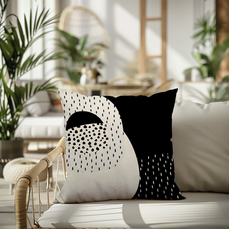 Coussin carré intérieur / extérieur pia, H 19 po x l 19 po, Blanc cassé / noir