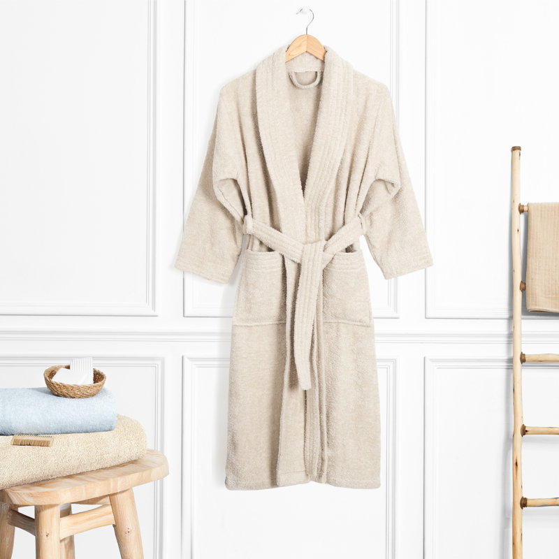 100% Cotton Turkish Bathrobes, Soft Absorbent Lightweight Unisex Couple Robes, XS, Beige