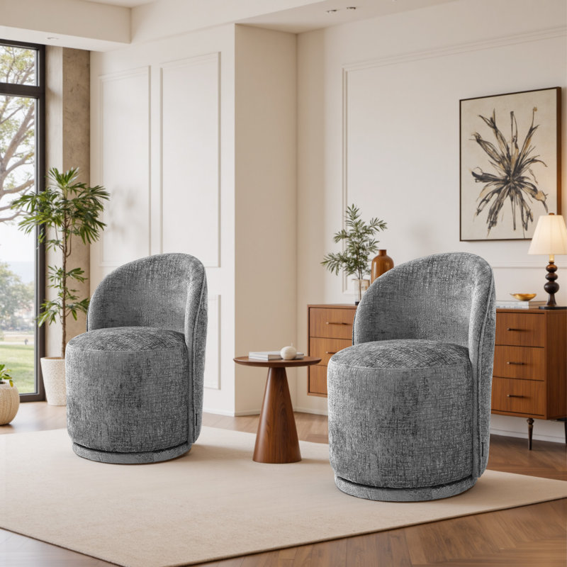 Upholstered Swivel Barrel Chair, Grey Chenille