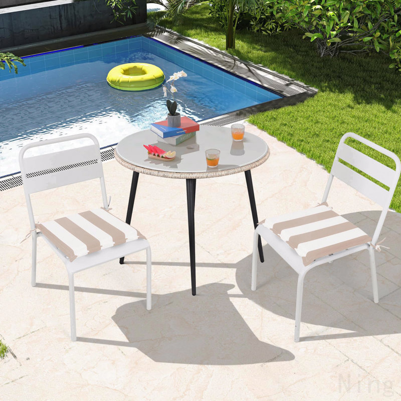 4pcs Outdoor Patio Seat Cushion Replacement Seat Cushion With Ties, 15" X 15" Patio Chair Pads For Gardens, Patios, And Dining Rooms,Khaki White Striped.