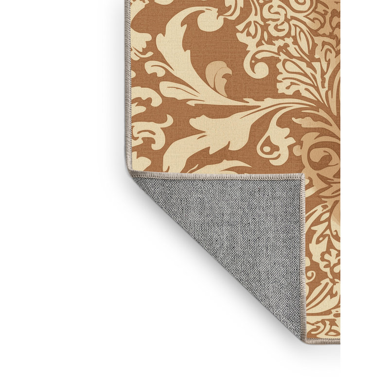 Machine Washable Ramirez Classic Damask Rug in Brown – Beige Binding, 2x3