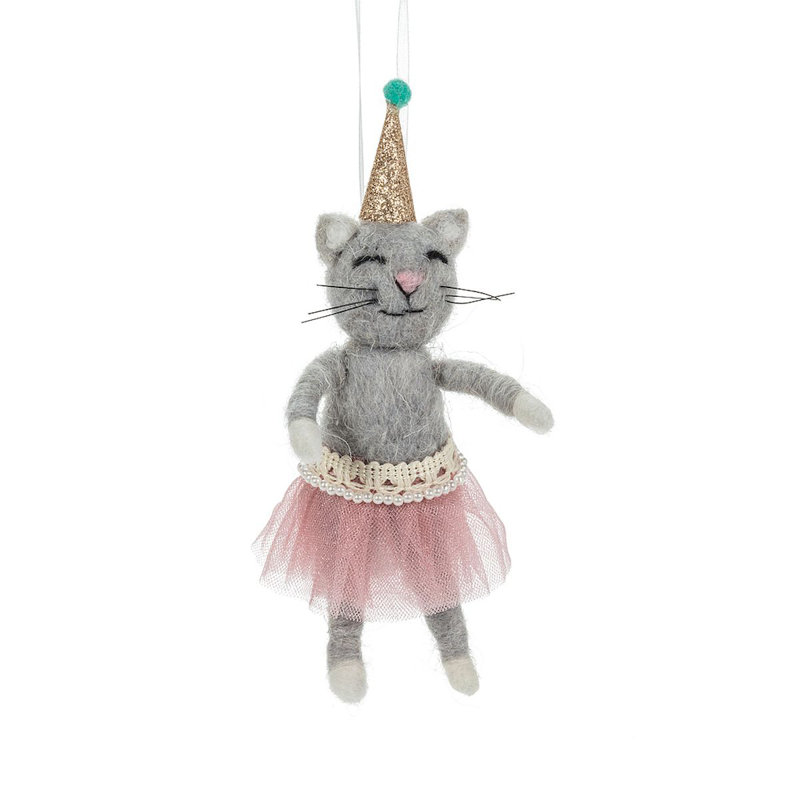 Ornement suspendu chat en chapeau de fête