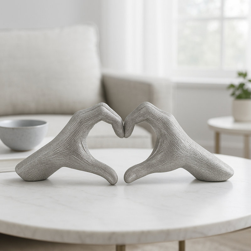 Millsap Ceramic Hand Heart Sculpture , Silver