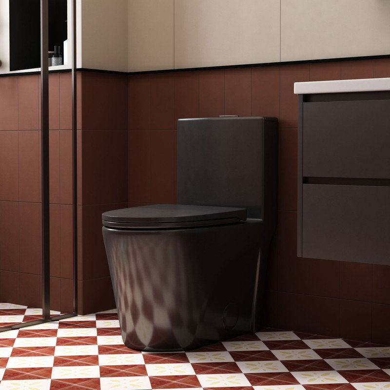 Toilette moderne une pièce, toilette allongée à double chasse 1,1 / 1,6 GPF, siège confortable à hauteur ADA, Noir
