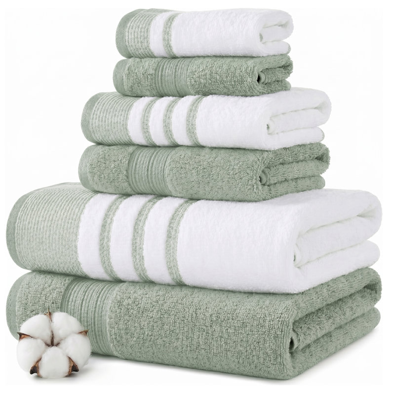 Ensemble 6 pièces de fils Modern, 2 serviettes de bain, 2 serviettes à main, 2 débarbouillettes, blanc à séchage rapide / contraste Reinhart