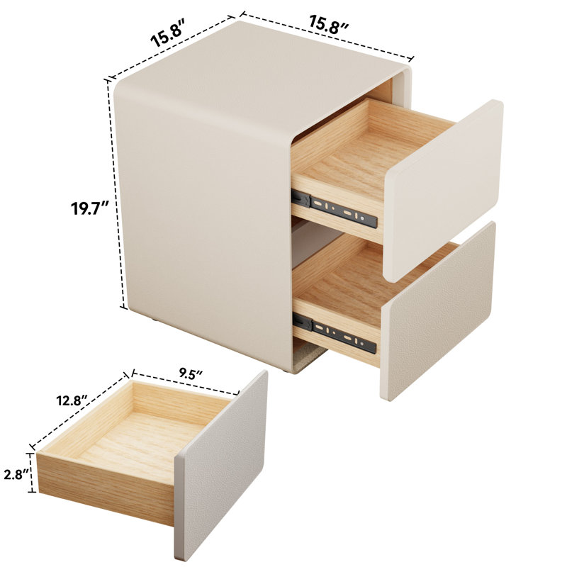 15.8" Wide Fully-Assembled Faux Leather Narrow Nightstand, White, Individual