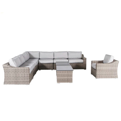 Fully Assembled Outdoor Wicker Seating Group For 7 With Cushions
