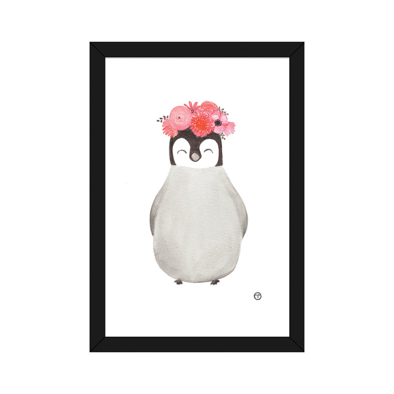 Art pingouin, H 24 po x l 16 po x P 1 po, Papier avec cadre noir