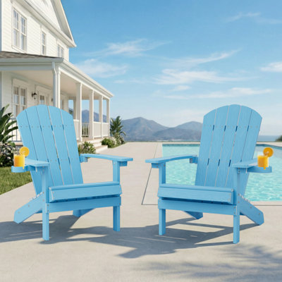 Outdoor Adirondack Chair set of 2 with Cup Holder All-Weather HIPS Patio Chairs for Lawn, Garden, Fire Pit, Backyard