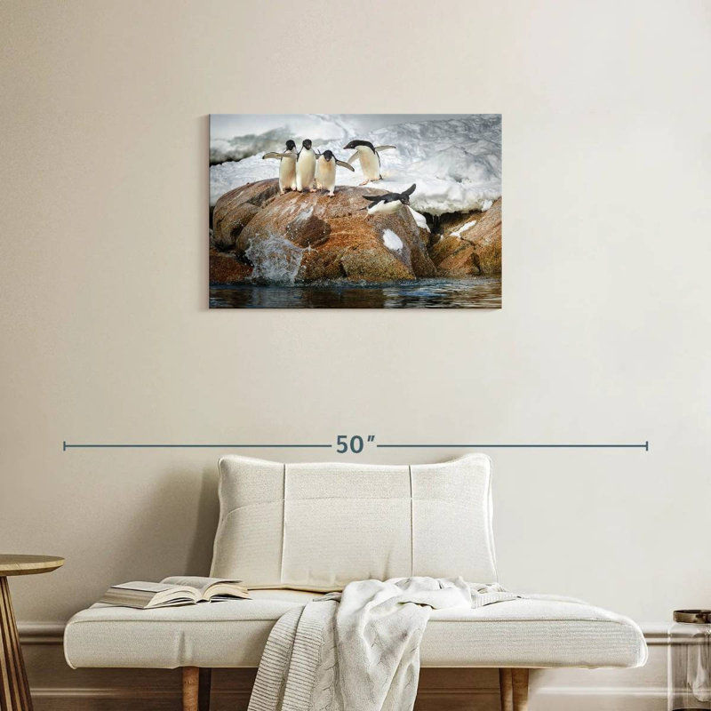 Penguins Diving Into Water, 20" H x 30" W