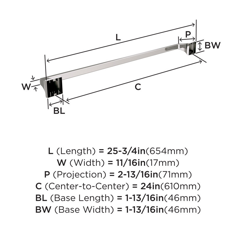 Barre à serviettes Mulholland, H 25,75 po x l 25,75 po x P 2,81 po, Nickel poli