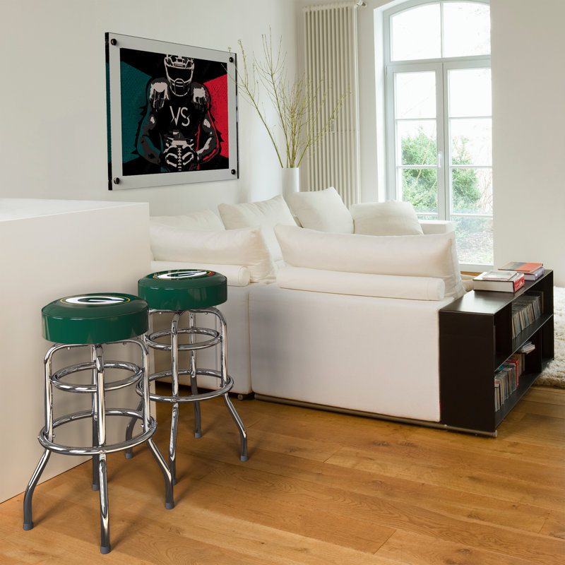Commercial Grade Chrome Swivel Bar Stool with Vibrant Team Colors  , Green Bay Packers