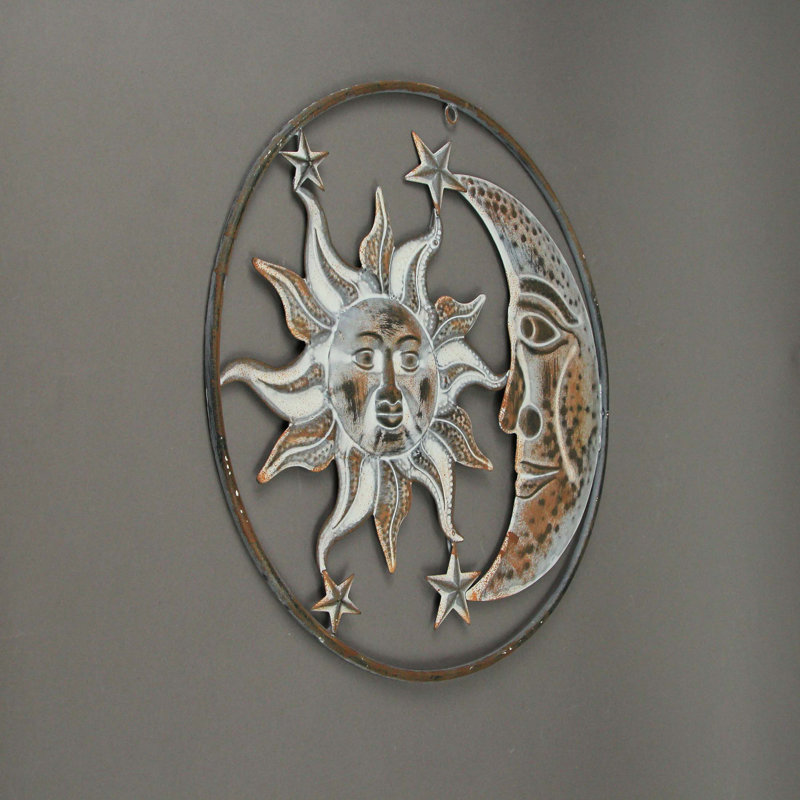 Ensemble de 2 décorations murales célestes en métal soleil lune et étoiles