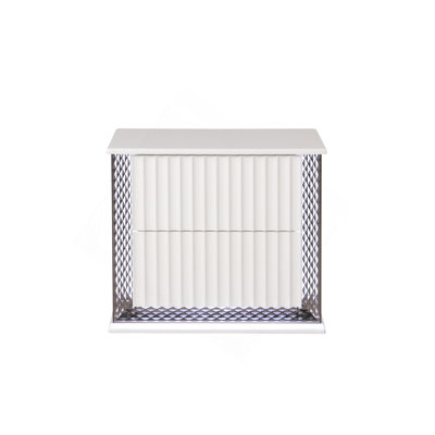 Fabio Contemporary Style 2-Drawer Nightstand Made With Diamond-Patterned Side Accents With LED Lighting And Wood In White Finish  (NJ Inventory)