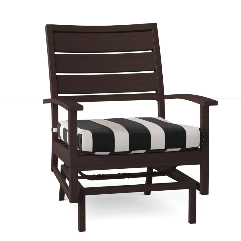 Charleston Aluminum Patio Lounge Chair with Cushions, Oyster, Cabana Stripe Midnight